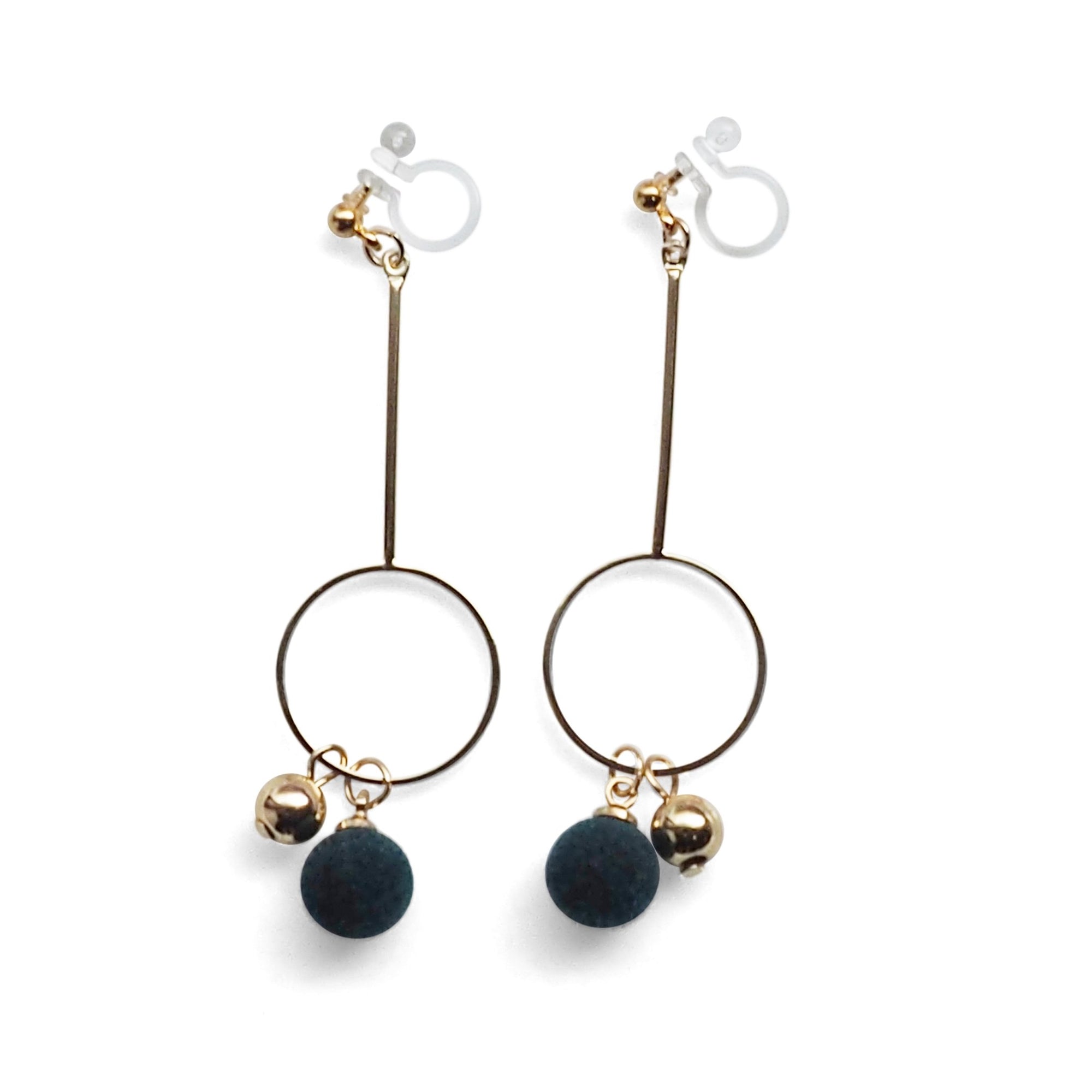 Green Velvet and Gold Ball Invisible Clip On Earrings - Miyabi Grace