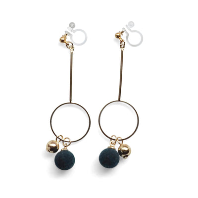 Green Velvet and Gold Ball Invisible Clip On Earrings - Miyabi Grace