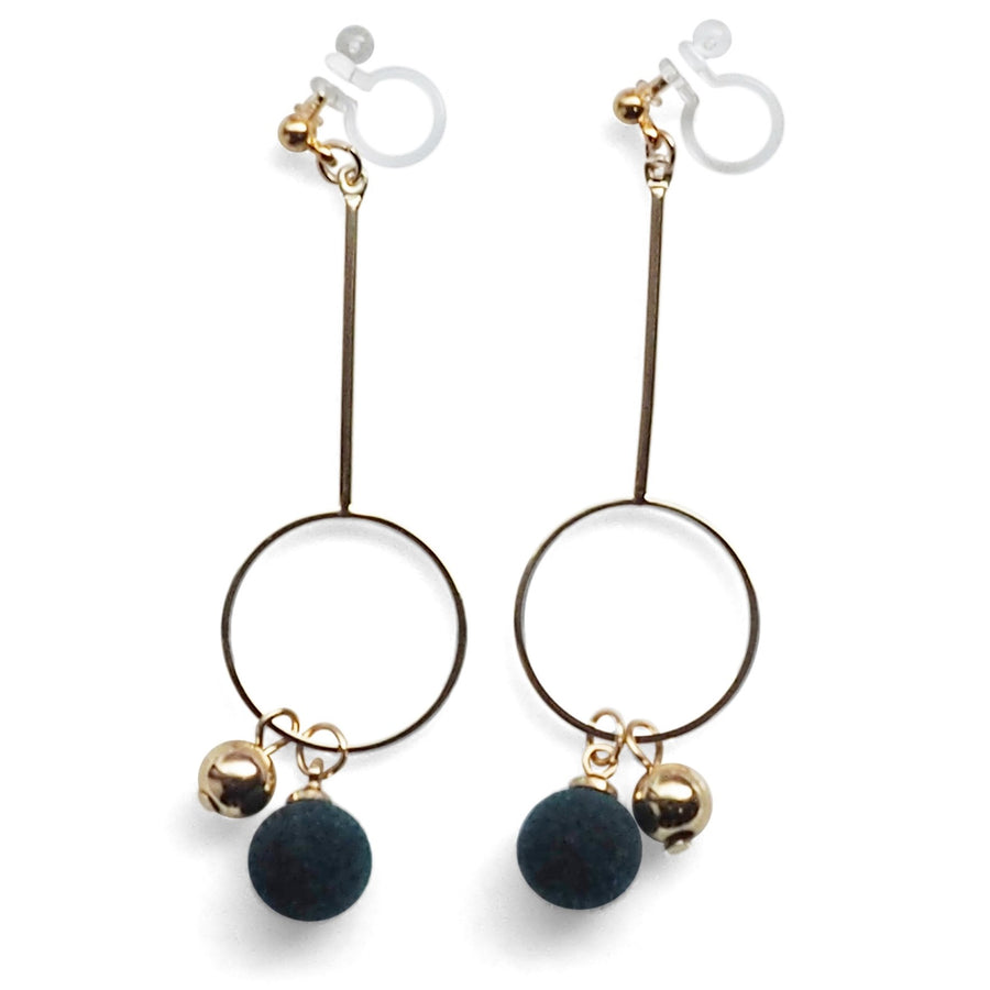 Green Velvet and Gold Ball Invisible Clip On Earrings - Miyabi Grace