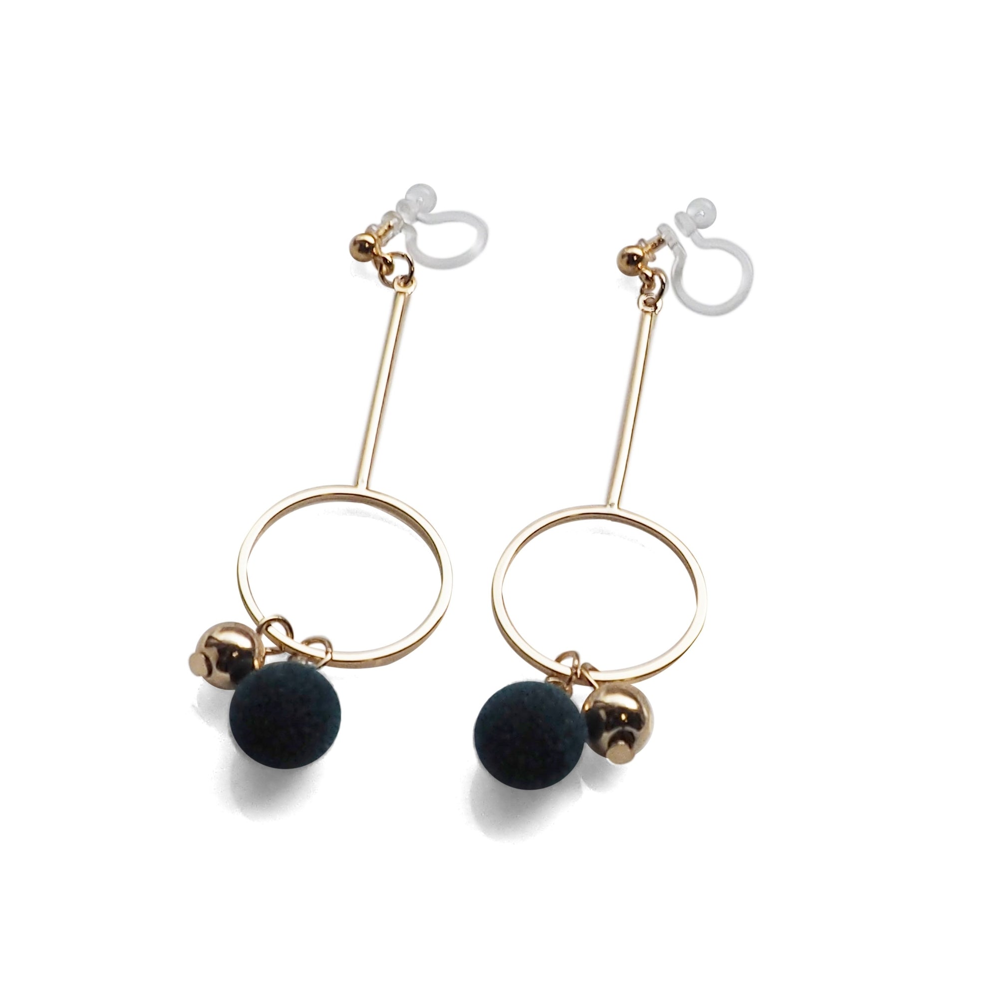 Green Velvet and Gold Ball Invisible Clip On Earrings - Miyabi Grace