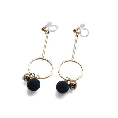 Green Velvet and Gold Ball Invisible Clip On Earrings - Miyabi Grace