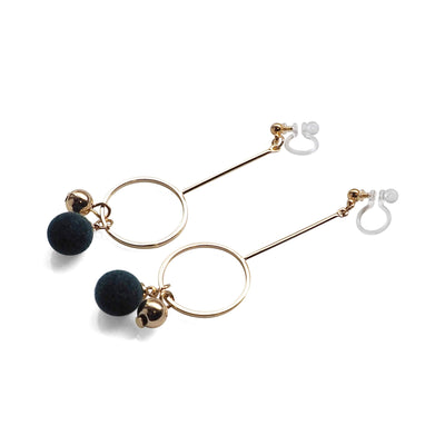 Green Velvet and Gold Ball Invisible Clip On Earrings - Miyabi Grace
