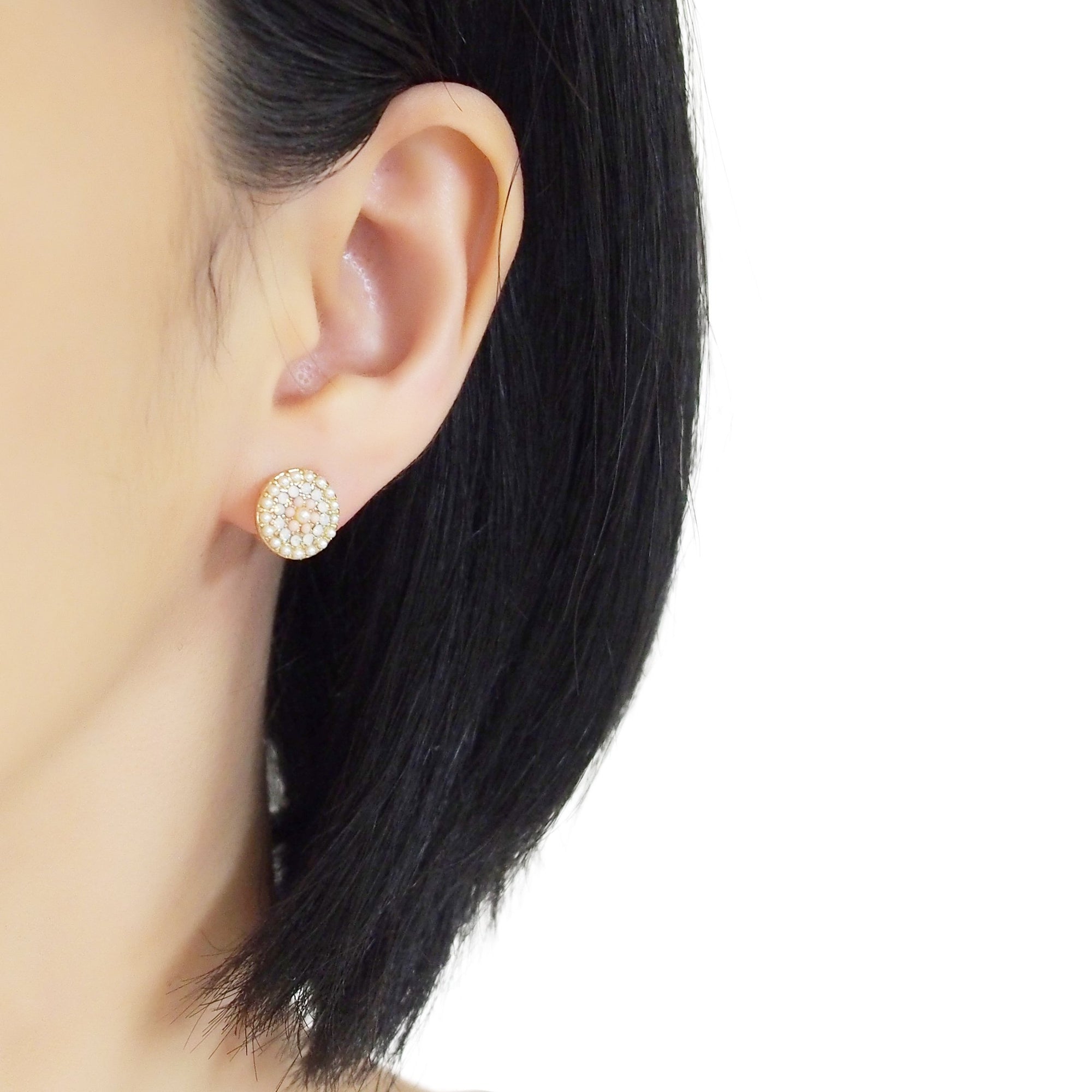 Round Beaded Pearl and Pink Rhinestone Crystal Invisible Clip On Stud Earrings - miyabigracejewelry.com