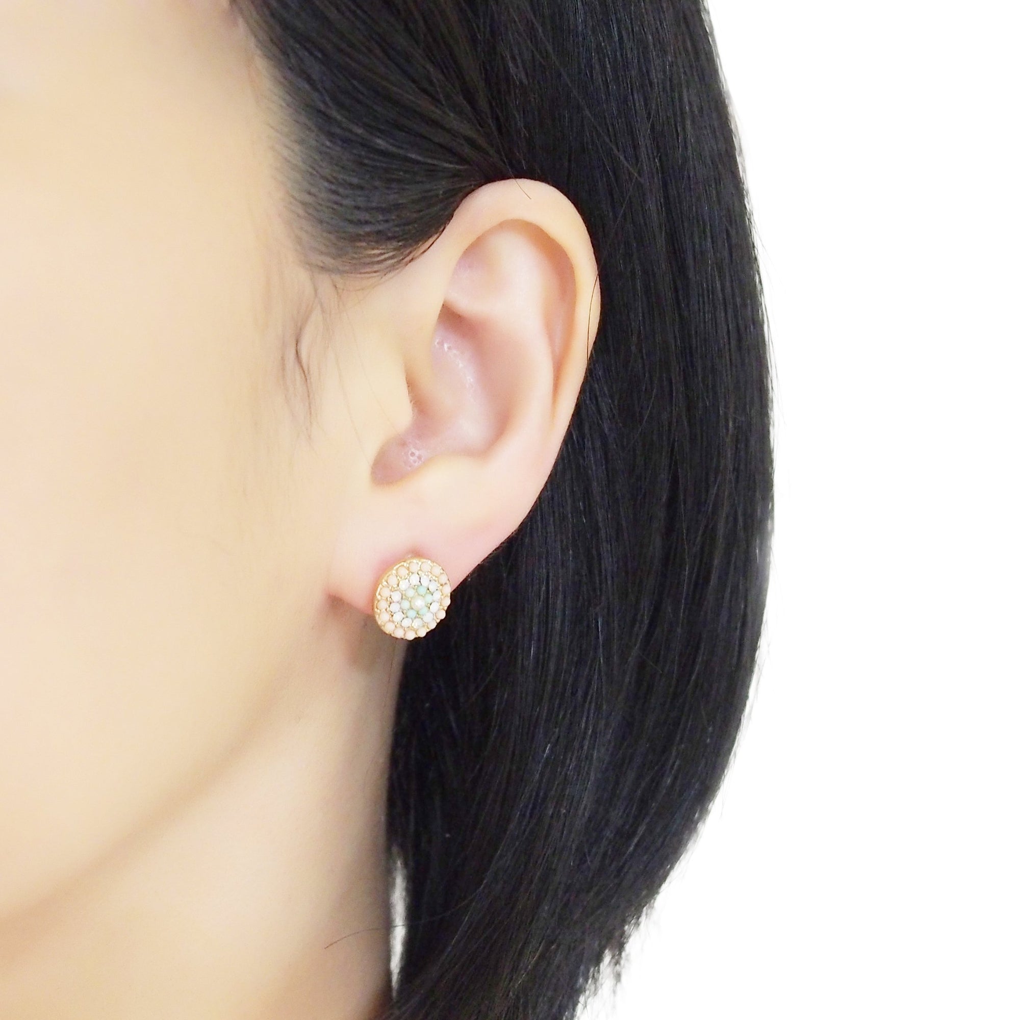 Round Beaded Pink Rhinestone Crystal Invisible Clip On Stud Earrings - miyabigracejewelry.com