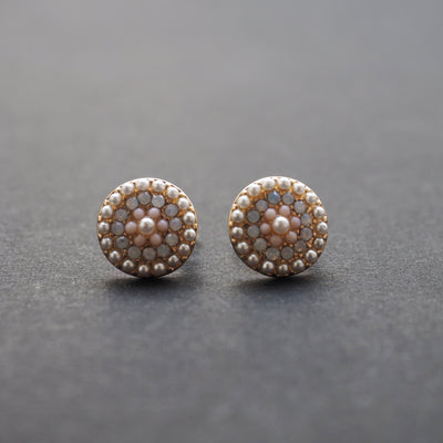 Round Beaded Pearl and Pink Rhinestone Crystal Invisible Clip On Stud Earrings - miyabigracejewelry.com