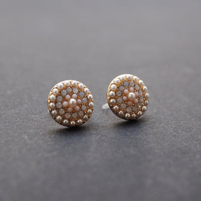 Round Beaded Pearl and Pink Rhinestone Crystal Invisible Clip On Stud Earrings - miyabigracejewelry.com