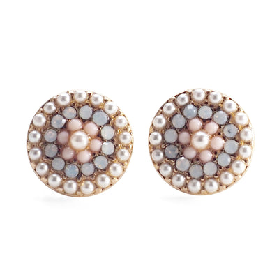Round Beaded Pearl and Pink Rhinestone Crystal Invisible Clip On Stud Earrings - miyabigracejewelry.com