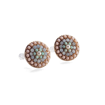 Round Beaded Pink Rhinestone Crystal Invisible Clip On Stud Earrings - miyabigracejewelry.com