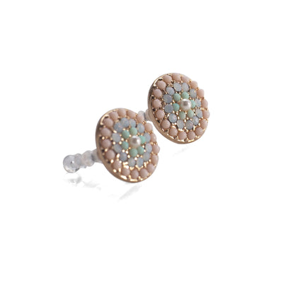 Round Beaded Pink Rhinestone Crystal Invisible Clip On Stud Earrings - miyabigracejewelry.com