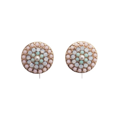 Round Beaded Pink Rhinestone Crystal Invisible Clip On Stud Earrings - miyabigracejewelry.com