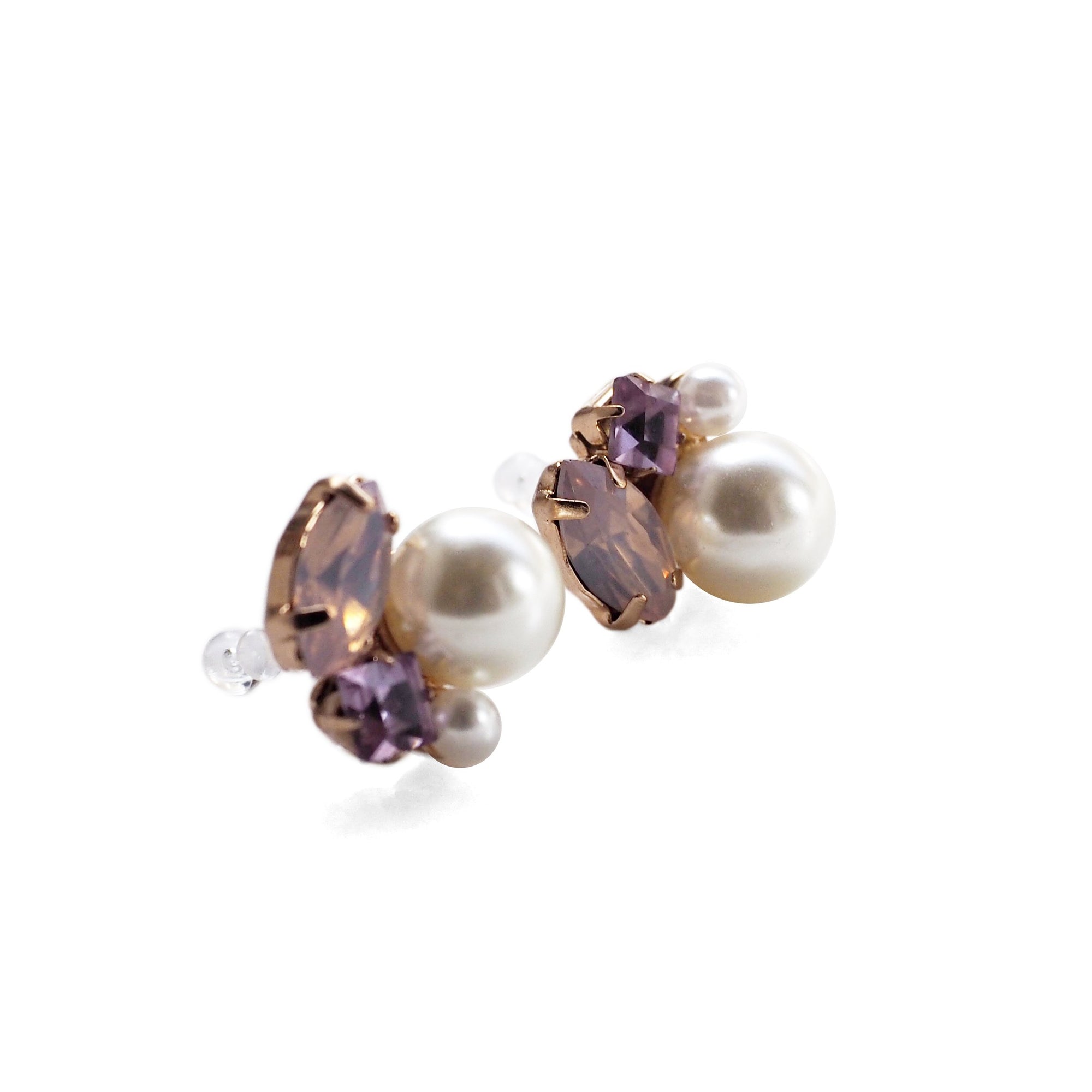 Pearl and Pink Rhinestone Crystal Invisible Clip On Stud Earrings - miyabigracejewelry.com