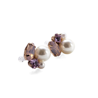 Pearl and Pink Rhinestone Crystal Invisible Clip On Stud Earrings - miyabigracejewelry.com