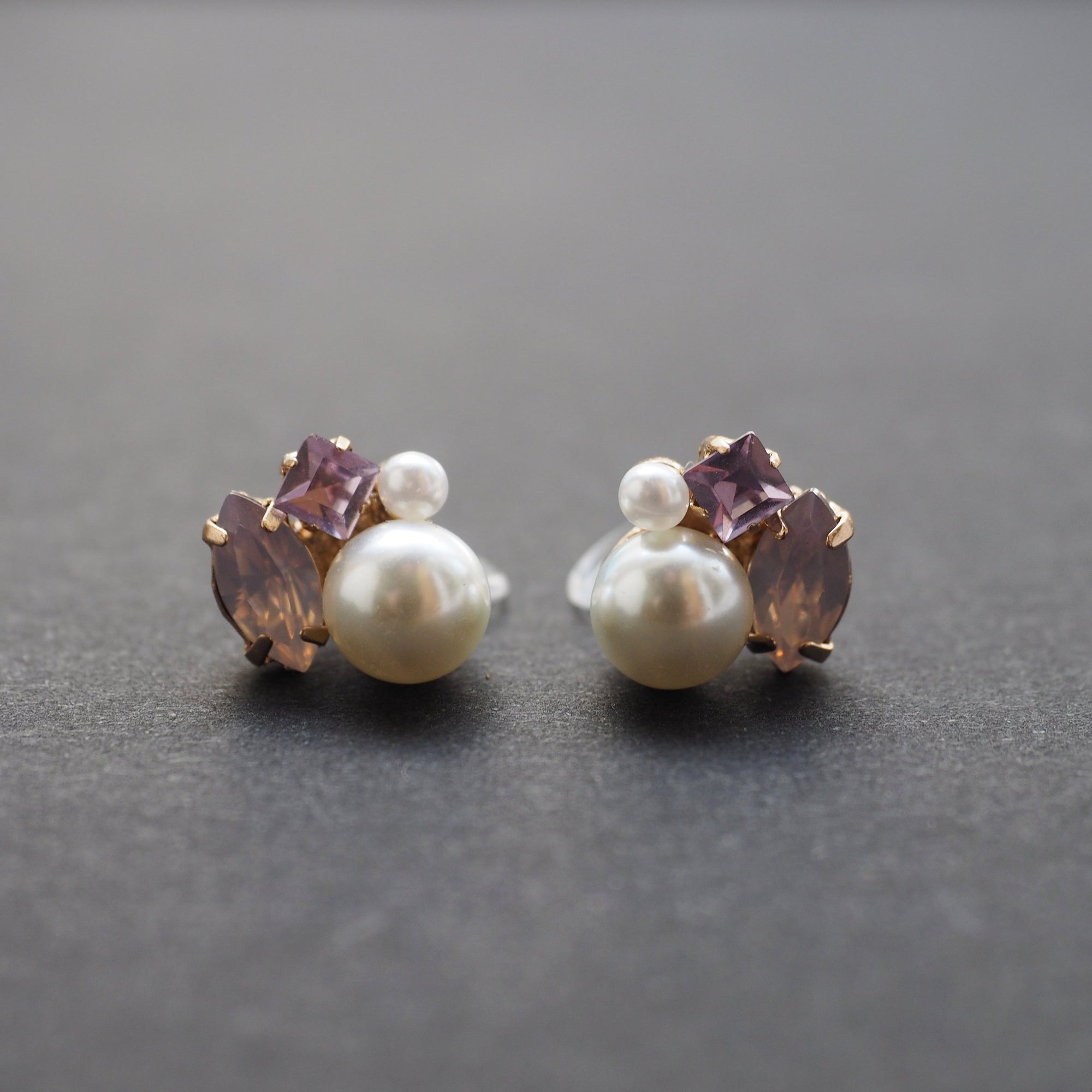 Pearl and Pink Rhinestone Crystal Invisible Clip On Stud Earrings - miyabigracejewelry.com