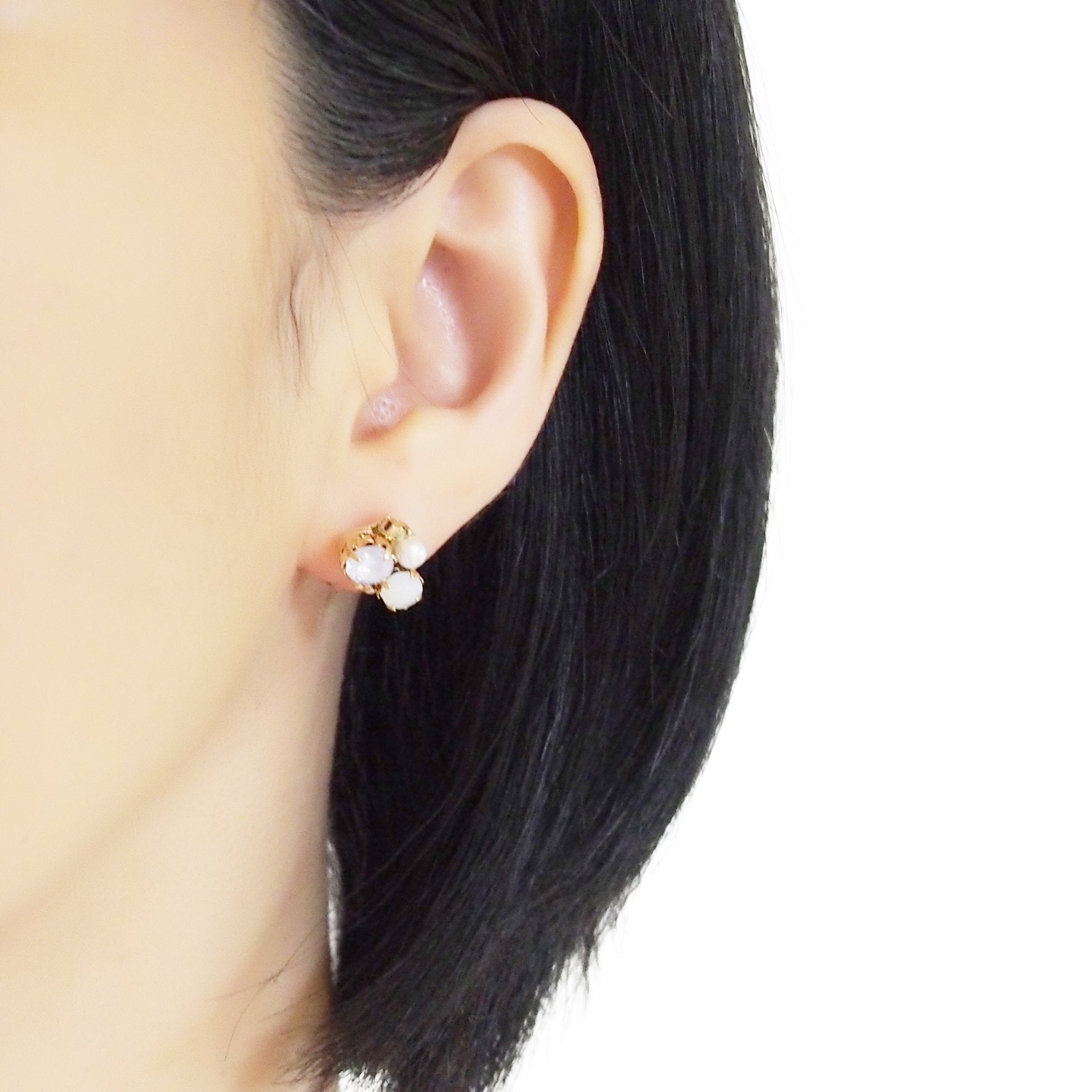 Pink Rhinestone and Pearl Invisible Clip On Stud Earrings - miyabigracejewelry.com