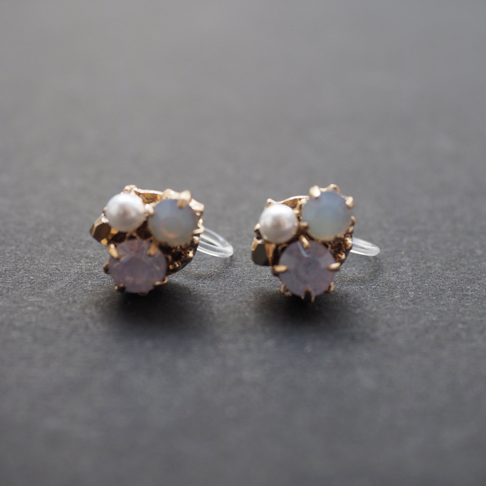 Pink Rhinestone and Pearl Invisible Clip On Stud Earrings - miyabigracejewelry.com