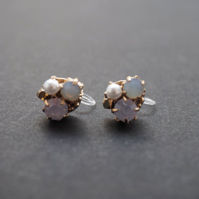 Pink Rhinestone and Pearl Invisible Clip On Stud Earrings - miyabigracejewelry.com