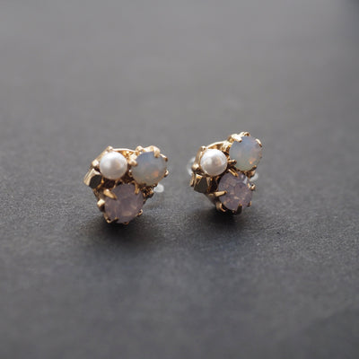 Pink Rhinestone and Pearl Invisible Clip On Stud Earrings - miyabigracejewelry.com