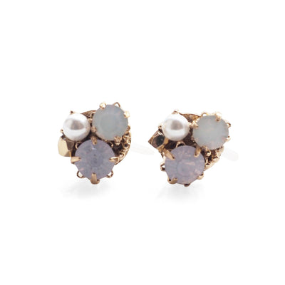 Pink Rhinestone and Pearl Invisible Clip On Stud Earrings - miyabigracejewelry.com