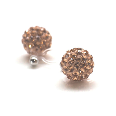 Pink rhinestone pave ball invisible clip on earrings - miyabigracejewelry.com