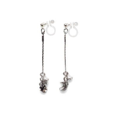 Dangle clear crystal & silver coin invisible clip on earrings - Miyabi Grace