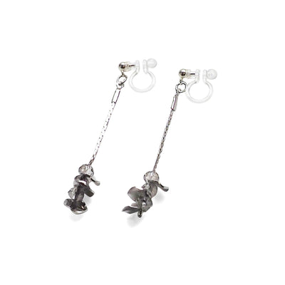 Dangle clear crystal & silver coin invisible clip on earrings - Miyabi Grace