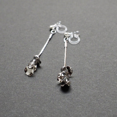 Dangle clear crystal & silver coin invisible clip on earrings - Miyabi Grace