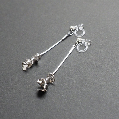 Dangle clear crystal & silver coin invisible clip on earrings - Miyabi Grace
