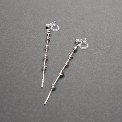 Dangle silver chain & gray crystal invisible clip on earrings - Miyabi Grace