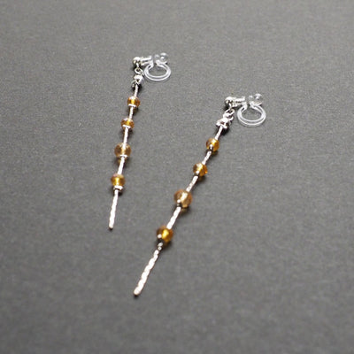 Dangle silver chain & orange crystal invisible clip on earrings - Miyabi Grace