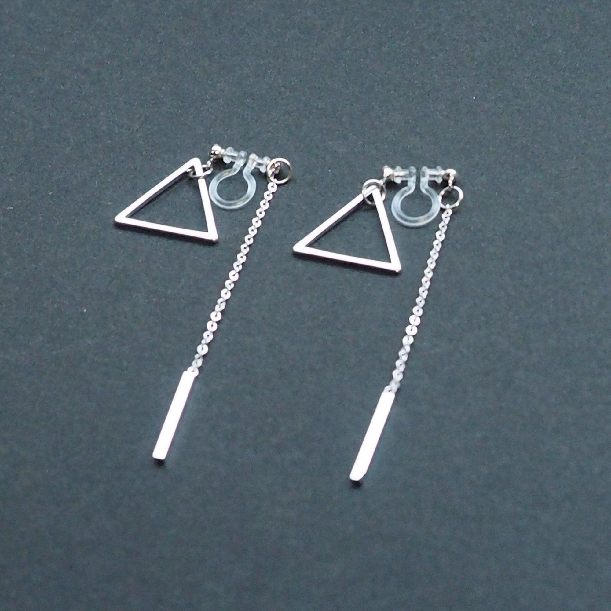 Silver Double-Sided Triangle and Bar Invisible Clip On Earrings - Miyabi Grace