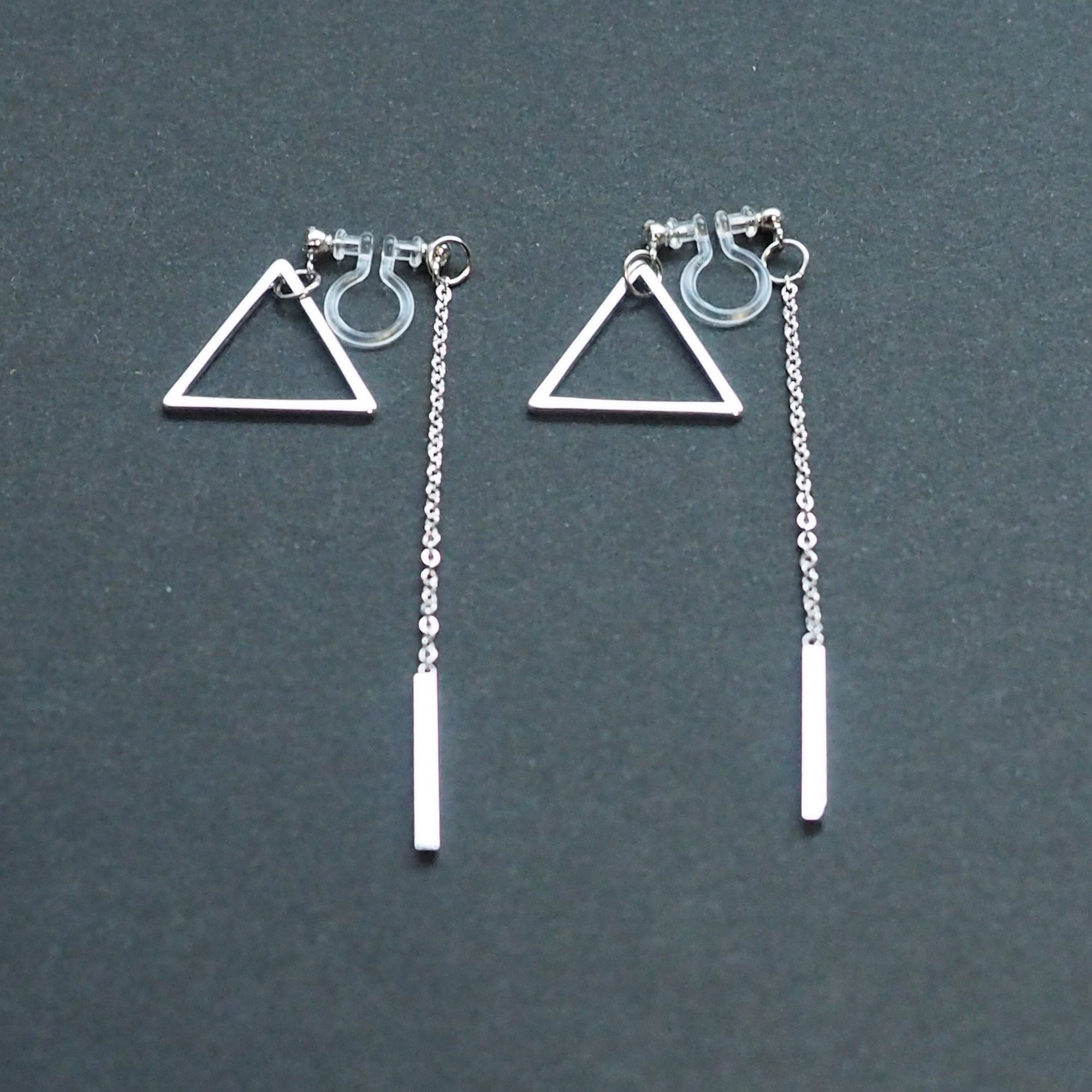 Silver Double-Sided Triangle and Bar Invisible Clip On Earrings - Miyabi Grace