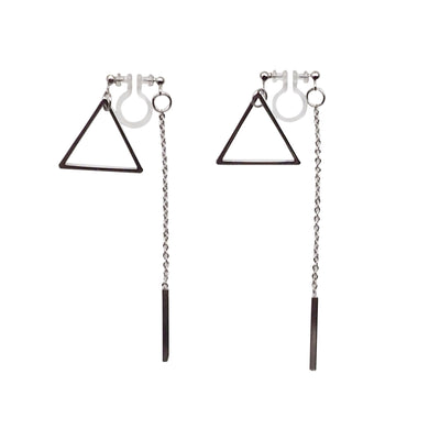 Silver Double-Sided Triangle and Bar Invisible Clip On Earrings - Miyabi Grace