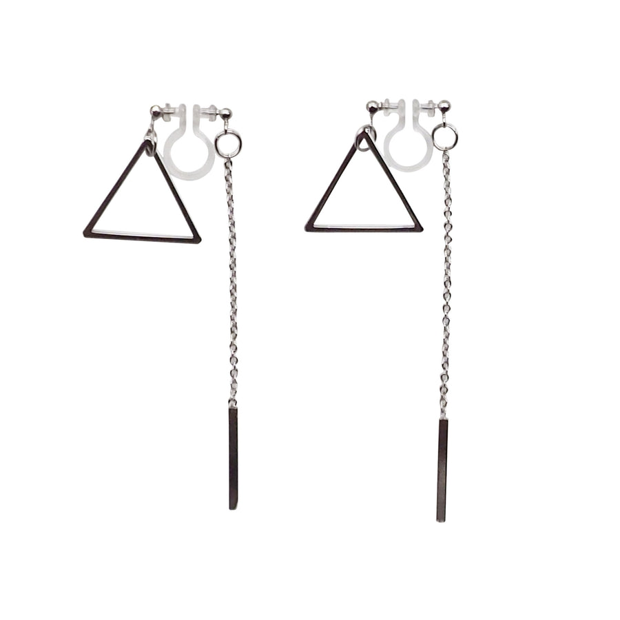 Silver Double-Sided Triangle and Bar Invisible Clip On Earrings - Miyabi Grace