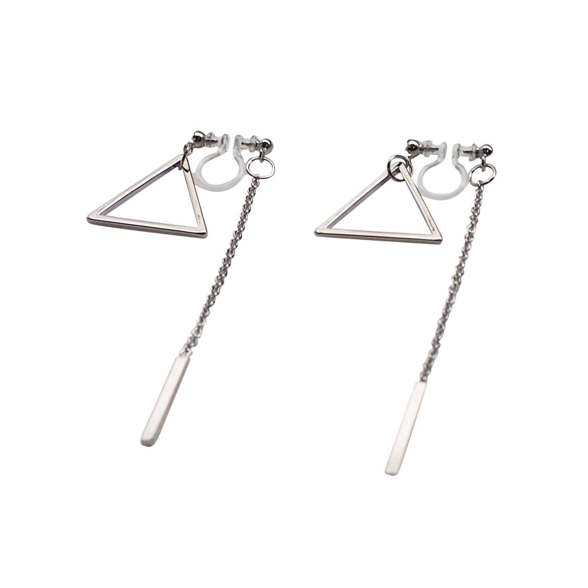 Silver Double-Sided Triangle and Bar Invisible Clip On Earrings - Miyabi Grace