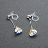 Dangle Aurora Borealis Triangle Swarovski Crystal Invisible Clip On Earrings (Silver tone) - Miyabi Grace