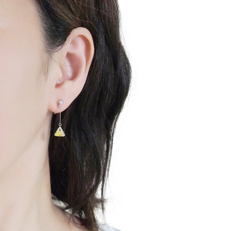 Dangle Aurora Borealis Triangle Swarovski Crystal Invisible Clip On Earrings (Silver tone) - Miyabi Grace