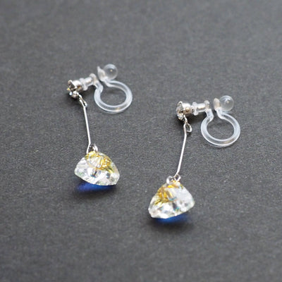 Dangle Aurora Borealis Triangle Swarovski Crystal Invisible Clip On Earrings (Silver tone) - Miyabi Grace