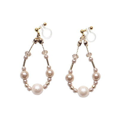 Dangle pink cotton pearls invisible clip on earrings - Miyabi Grace