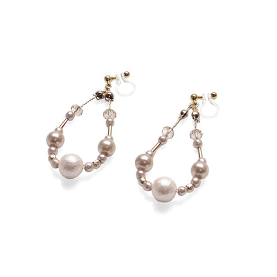 Dangle pink cotton pearls invisible clip on earrings - Miyabi Grace
