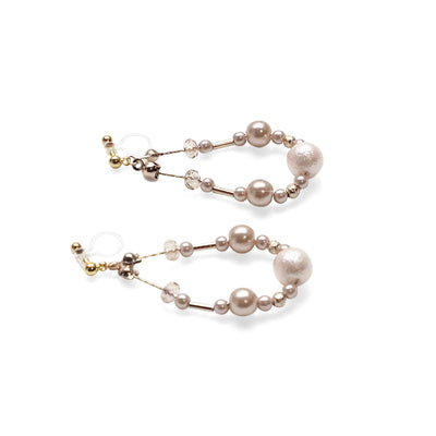 Dangle pink cotton pearls invisible clip on earrings - Miyabi Grace