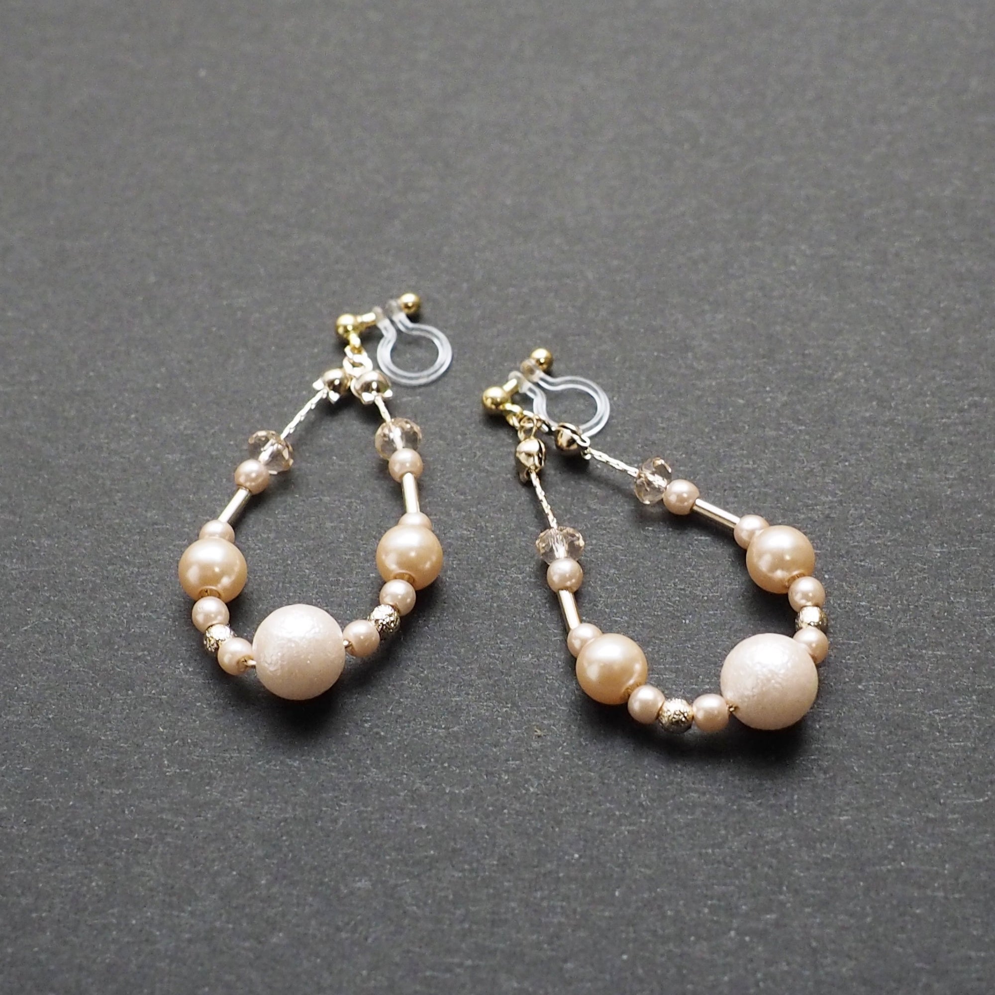 Dangle pink cotton pearls invisible clip on earrings - Miyabi Grace