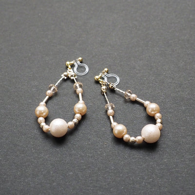 Dangle pink cotton pearls invisible clip on earrings - Miyabi Grace