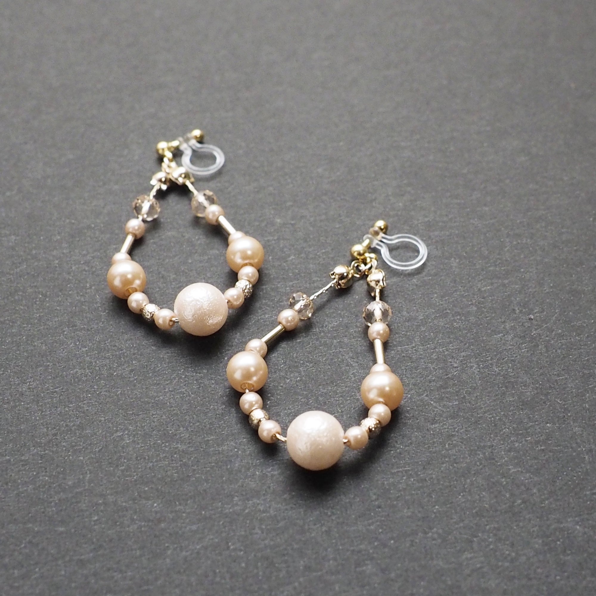 Dangle pink cotton pearls invisible clip on earrings - Miyabi Grace