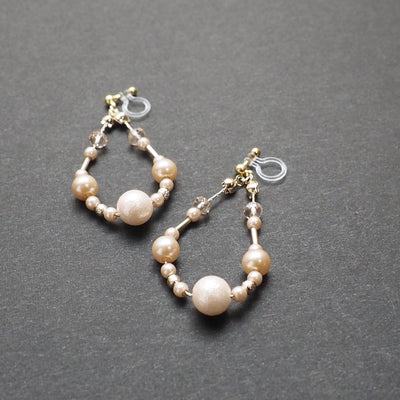Dangle pink cotton pearls invisible clip on earrings - Miyabi Grace