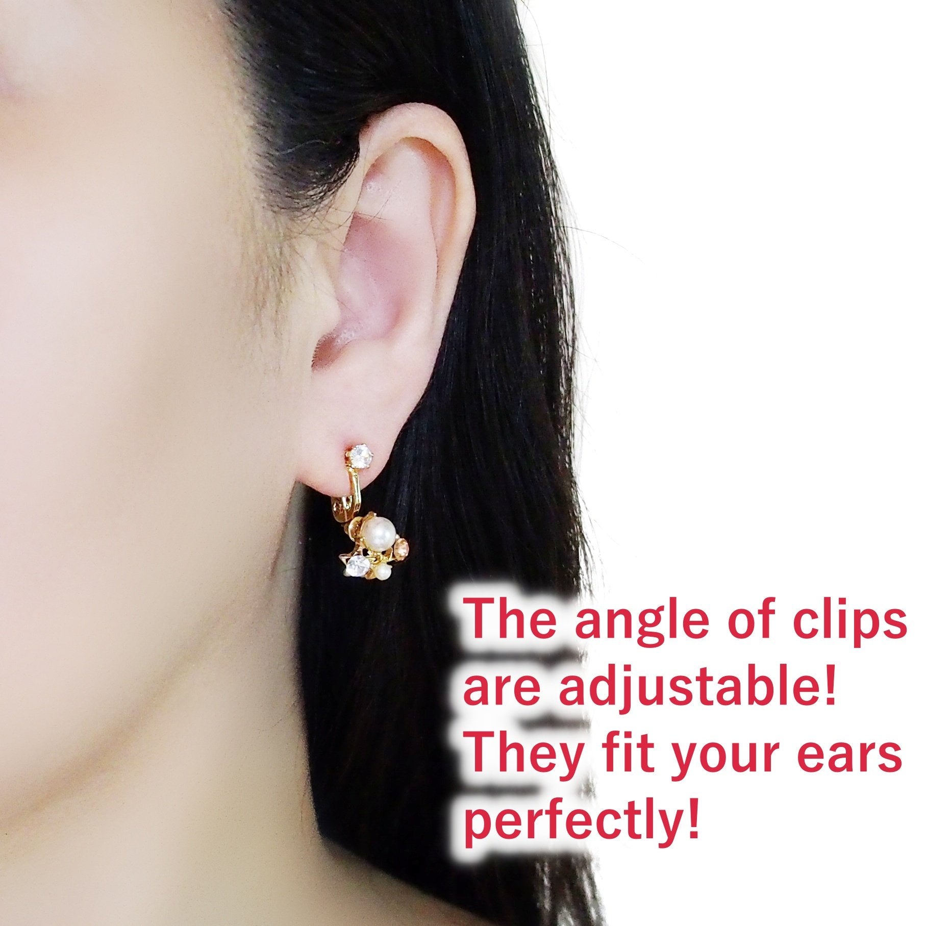 Comfortable clip angle adjustable clip on earring rhinestone converters ( Gold tone)