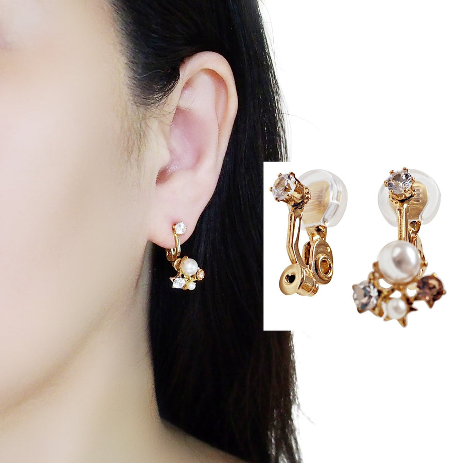 Comfortable clip angle adjustable clip on earring rhinestone converters ( Gold tone)