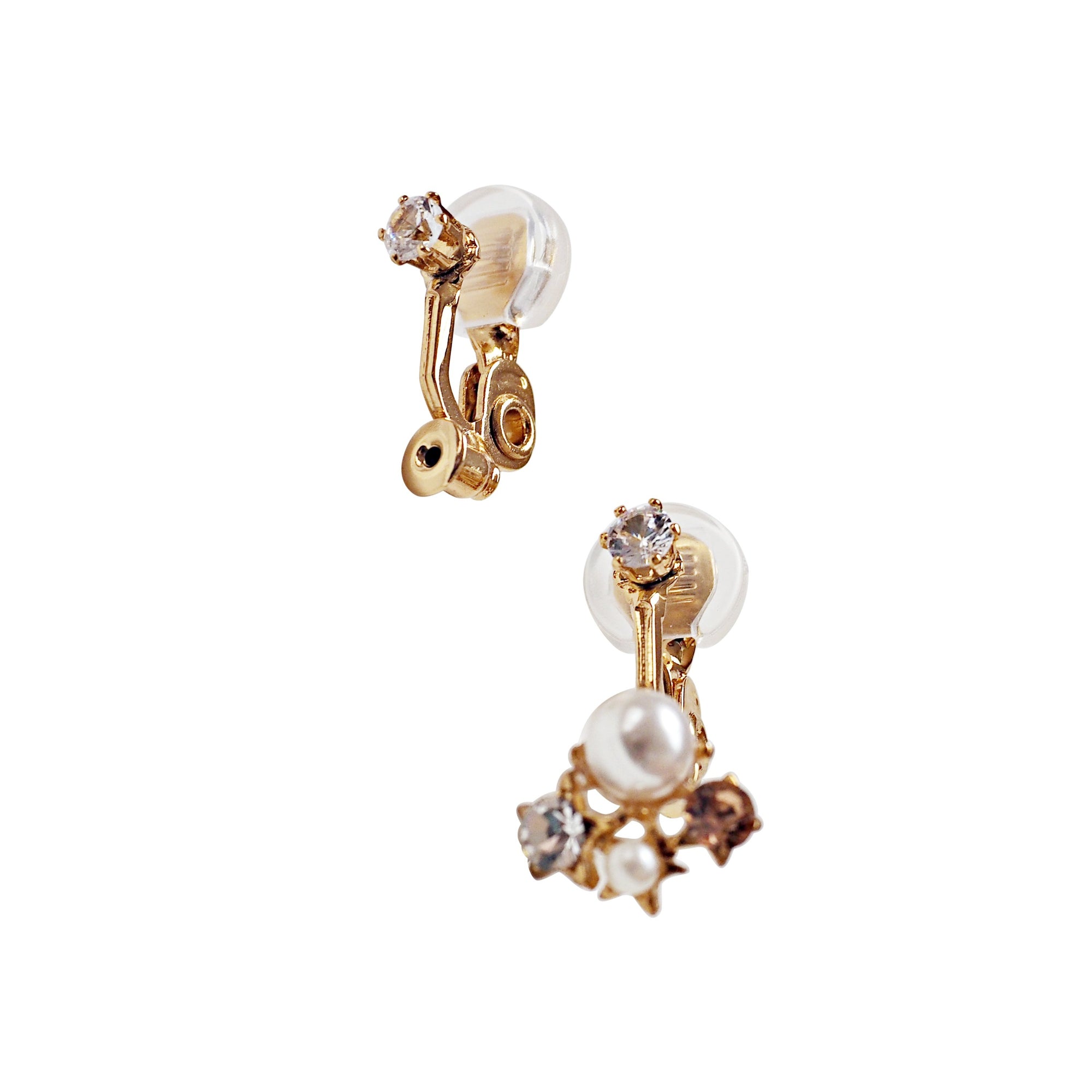 Comfortable clip angle adjustable clip on earring rhinestone converters ( Gold tone)