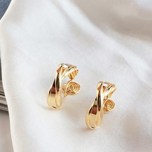 Gold 20mm Triple Hoop Clip Angle Adjustable Spiral Clip On Earrings