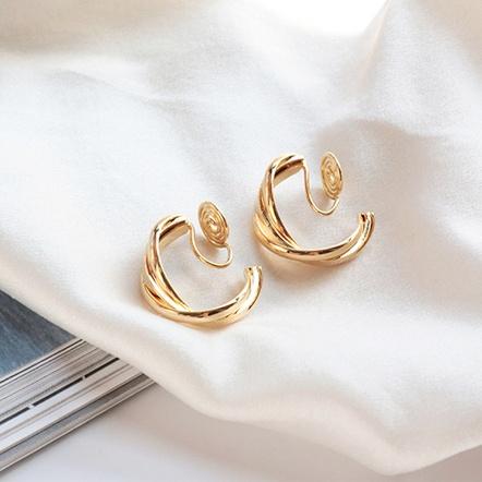 Gold 20mm Triple Hoop Clip Angle Adjustable Spiral Clip On Earrings