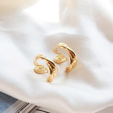 Gold 20mm Triple Hoop Clip Angle Adjustable Spiral Clip On Earrings